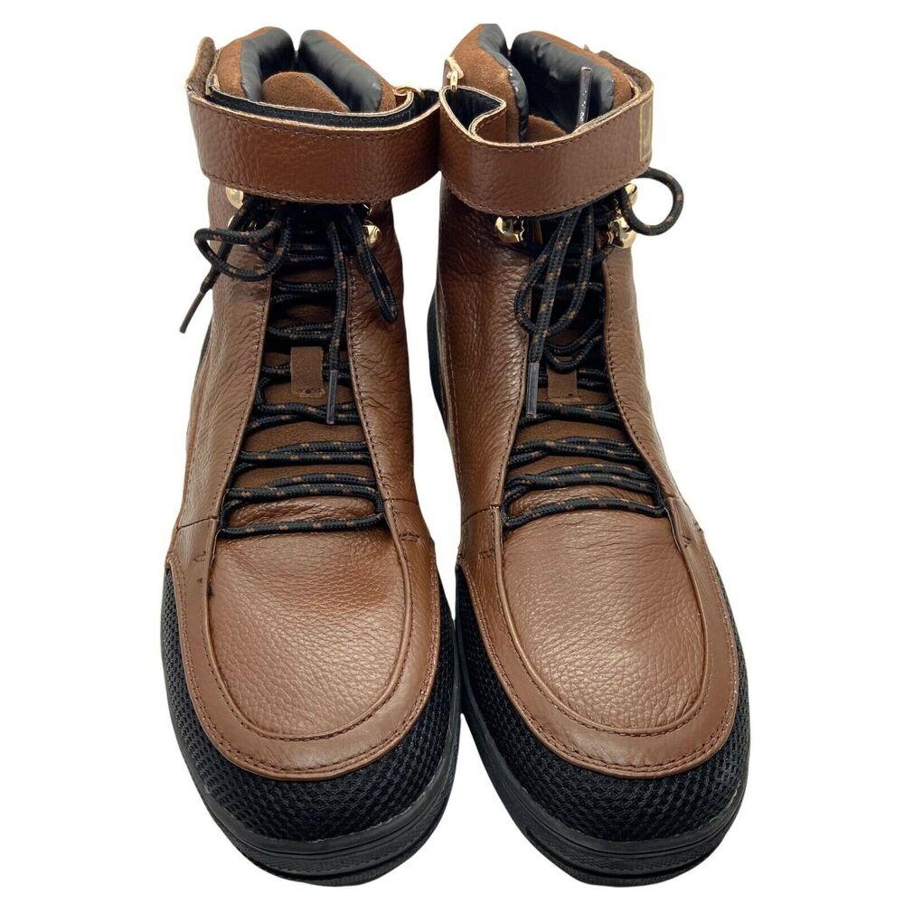 Negash High Top Sneakers Men's Brown Black Leather Round Toe Lace Up Size 9